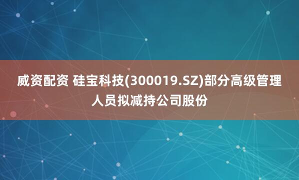威资配资 硅宝科技(300019.SZ)部分高级管理人员拟减持公司股份