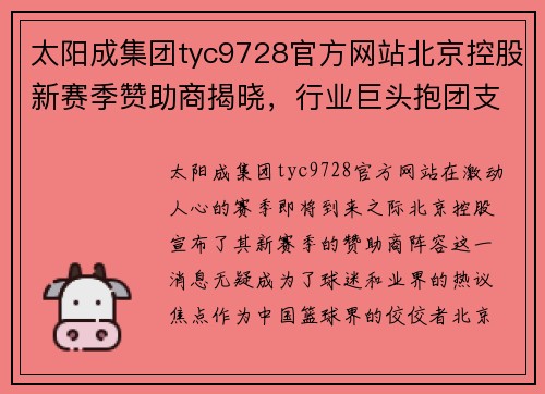 太阳成集团tyc9728官方网站北京控股新赛季赞助商揭晓，行业巨头抱团支持 - 副本